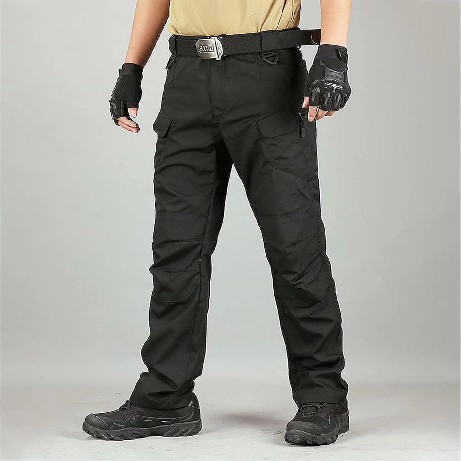 ADHOWBEW Tactical Pants Men Work Big and Tall Hiking Pockets Elastic Waist Relaxed Fit Joggers