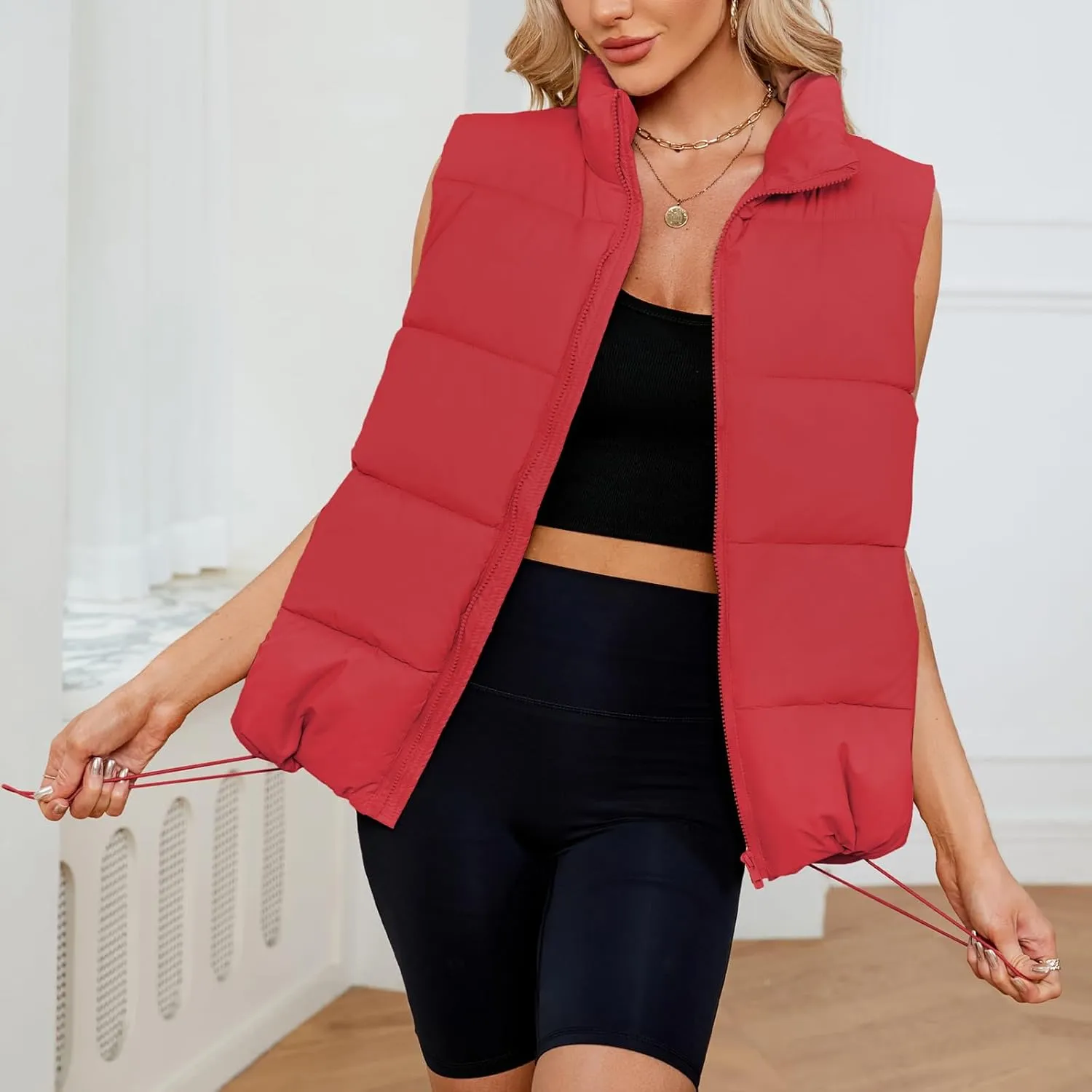 American Trends Womens Puffer Vest Sleeveless Puffy Vests for Women Collar Jacket Zipper Coat with Pockets