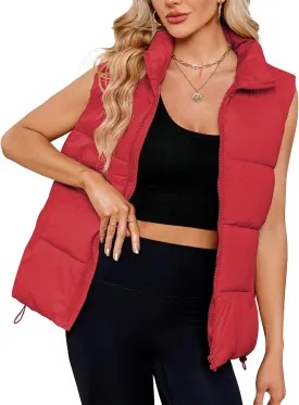 American Trends Womens Puffer Vest Sleeveless Puffy Vests for Women Collar Jacket Zipper Coat with Pockets