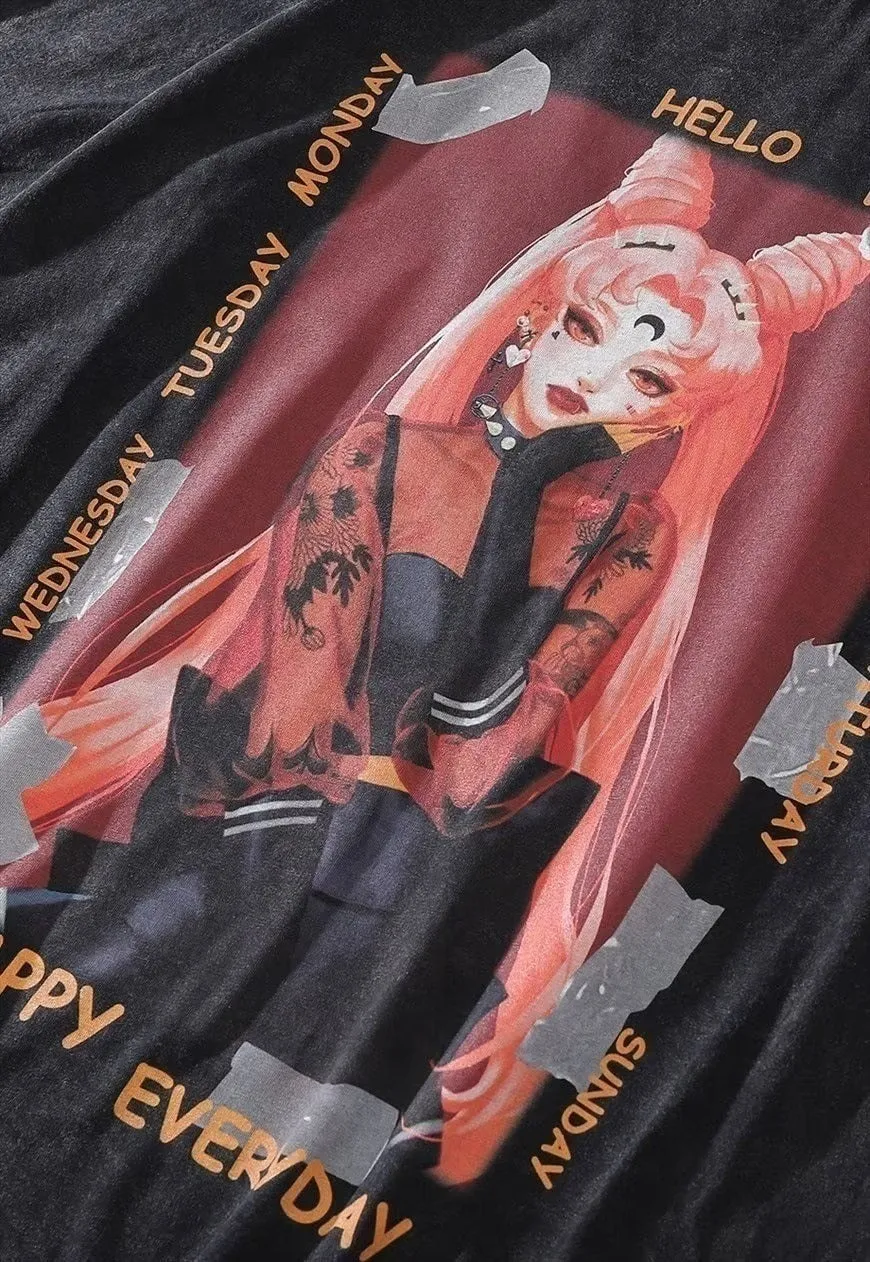 Anime t-shirt retro Japanese movie tee top grey