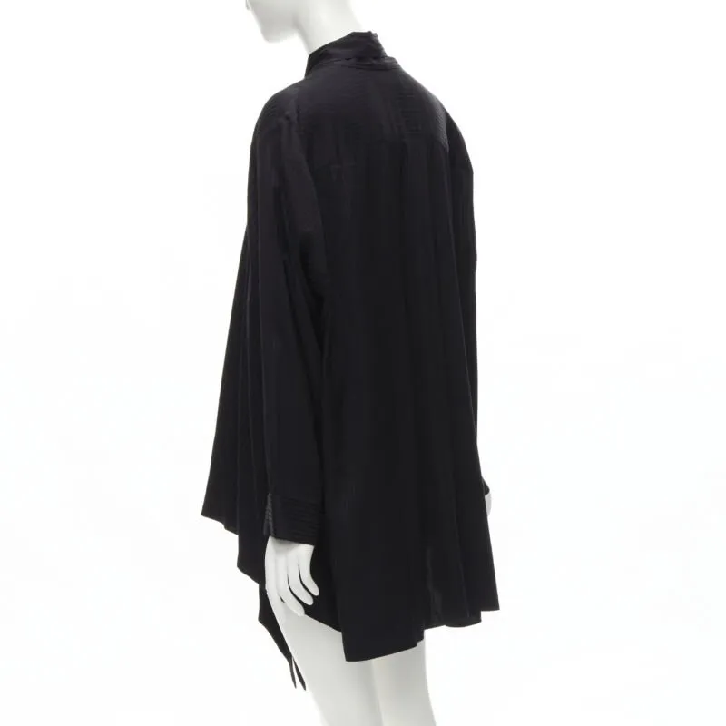 BALENCIAGA 2020 Demna black striped pussy bow cascade hem oversized shirt FR36 S