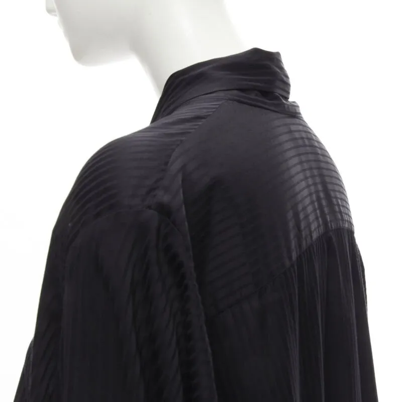 BALENCIAGA 2020 Demna black striped pussy bow cascade hem oversized shirt FR36 S
