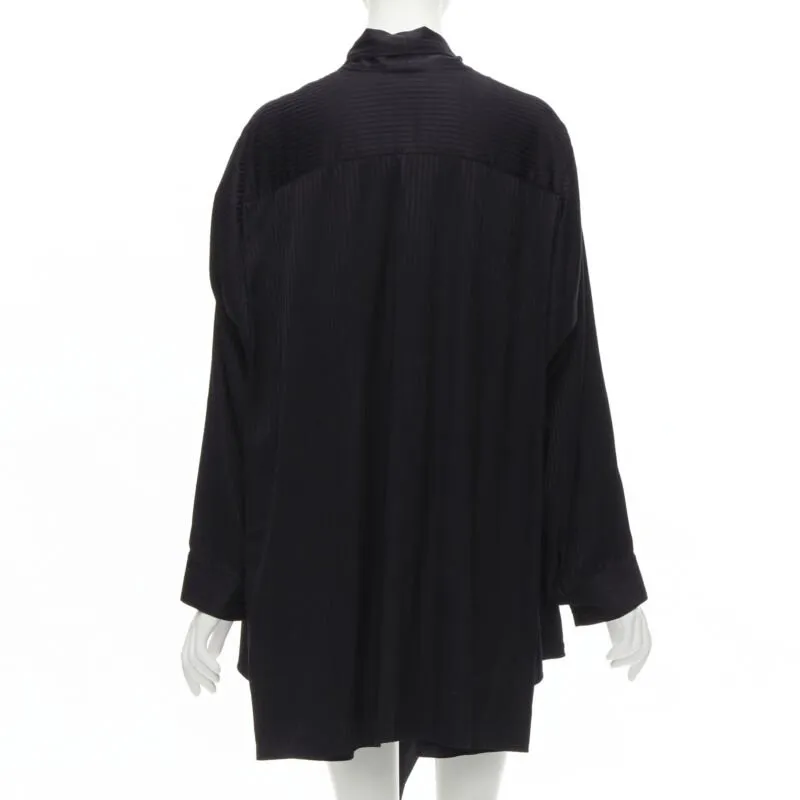 BALENCIAGA 2020 Demna black striped pussy bow cascade hem oversized shirt FR36 S