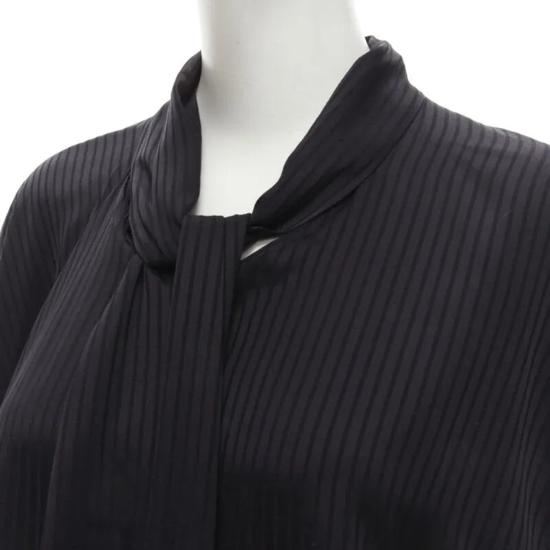 BALENCIAGA 2020 Demna black striped pussy bow cascade hem oversized shirt FR36 S