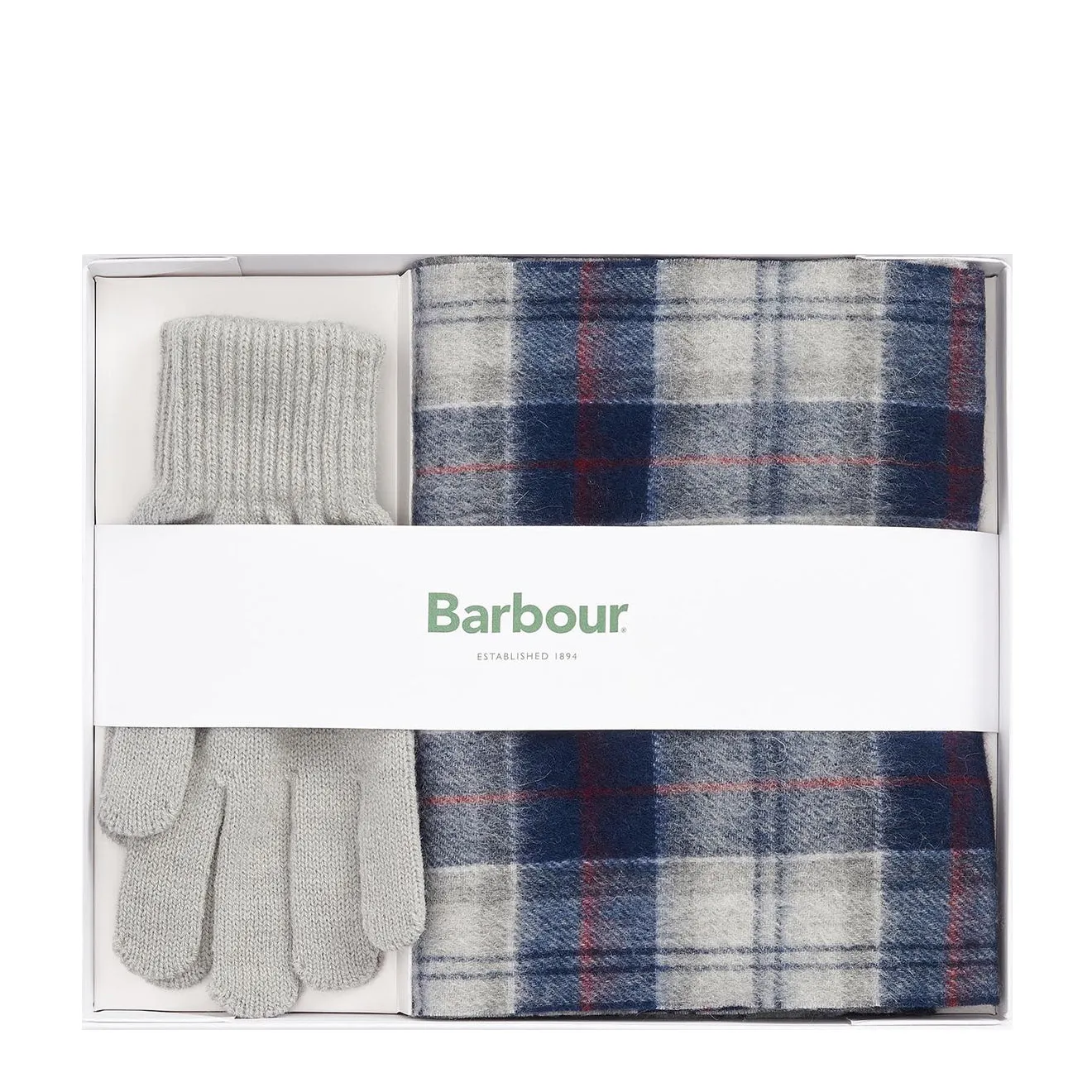 Barbour Tartan Scarf & Glove Gift Set Blue Granite