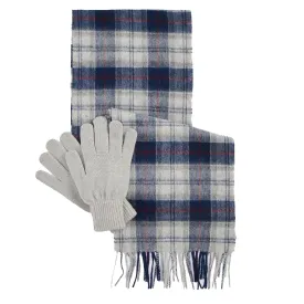 Barbour Tartan Scarf & Glove Gift Set Blue Granite