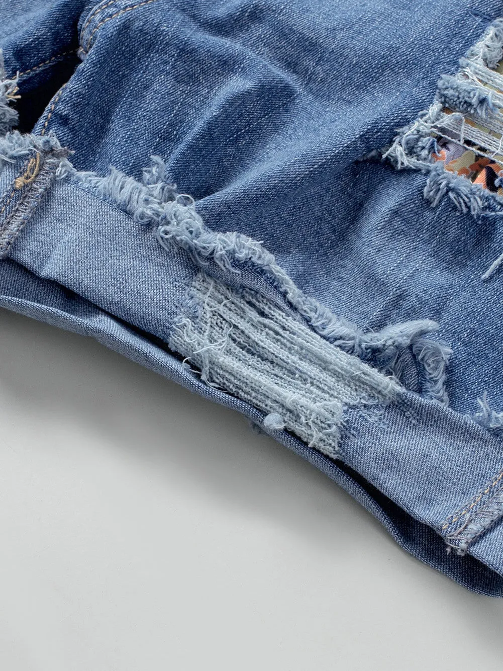 Beachy Ripped Denim Shorts with Floral Print