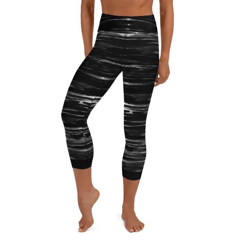 Black Chakra Stripes High Waist Capri Leggings