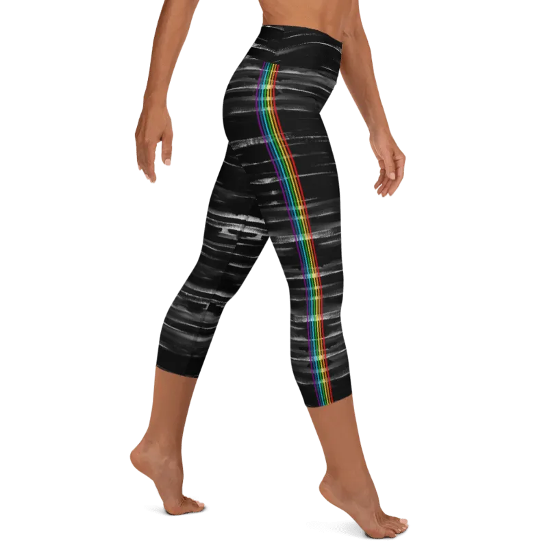 Black Chakra Stripes High Waist Capri Leggings