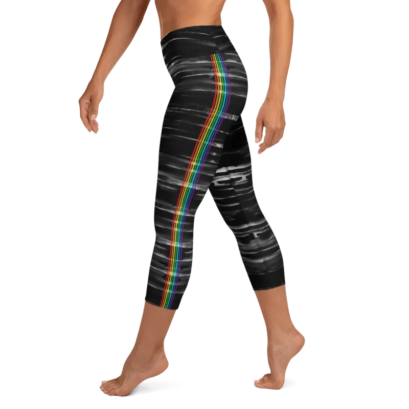 Black Chakra Stripes High Waist Capri Leggings