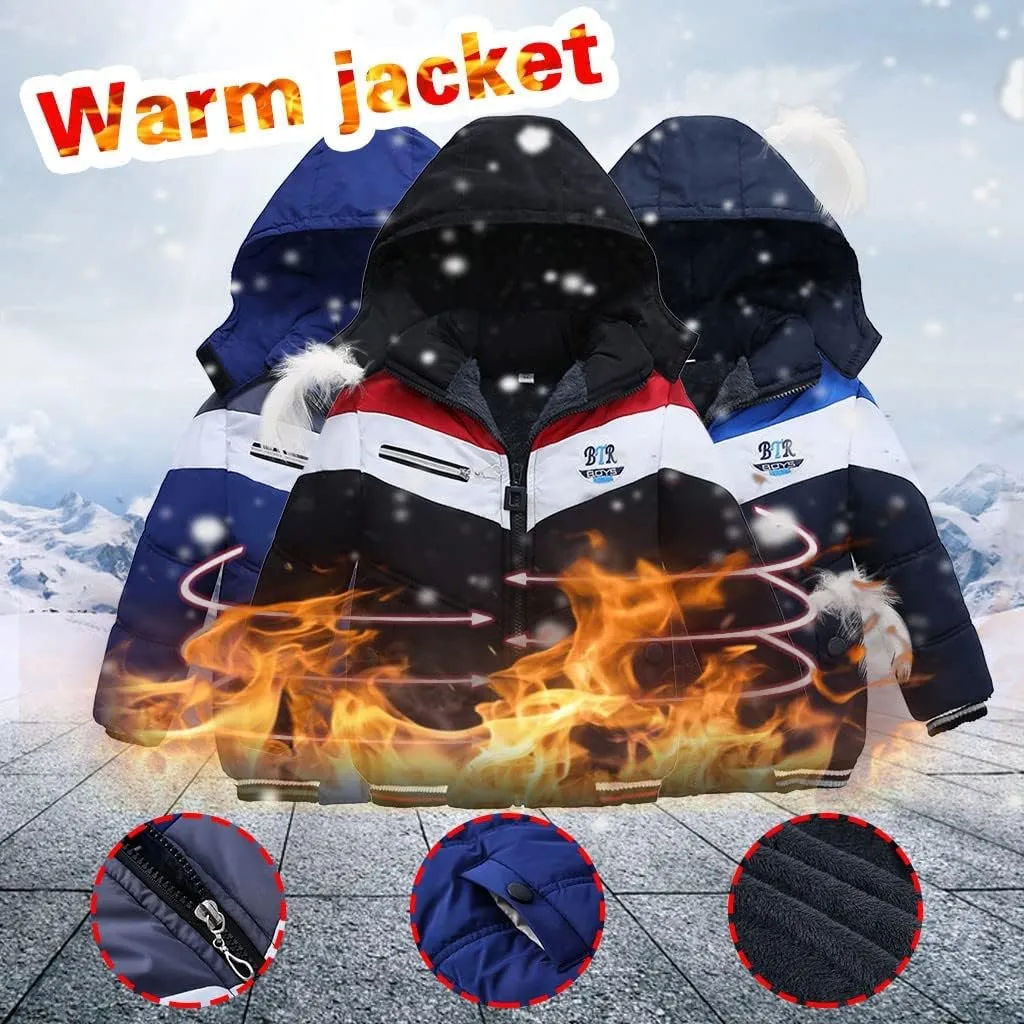 Boys Down Jacket Windproof Warm Parka Padded Thick Outerwear Winter Fleece Lined Thicken Outdoor Clothes for Kids