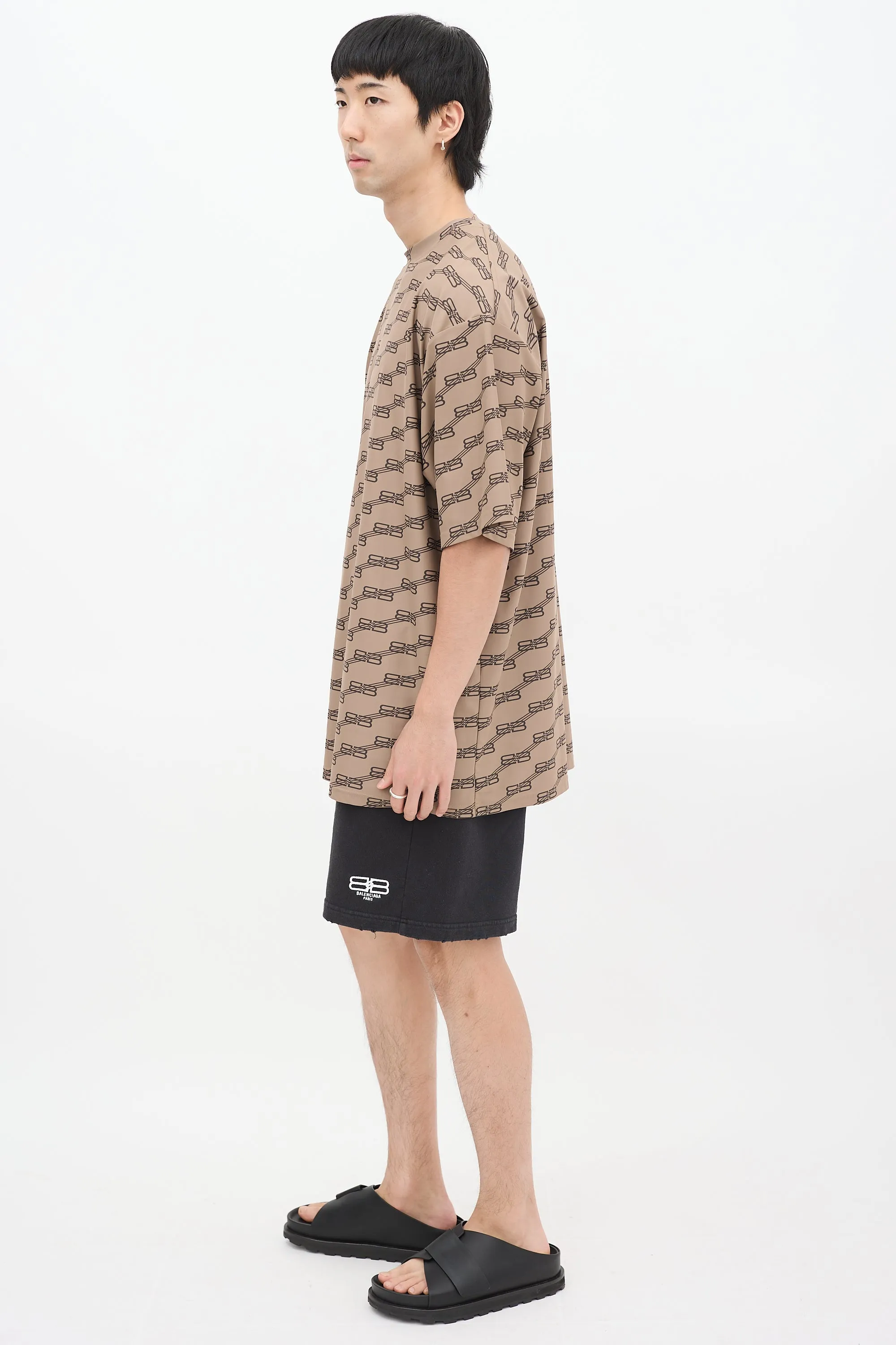Brown Nylon BB Monogram Oversized T-Shirt