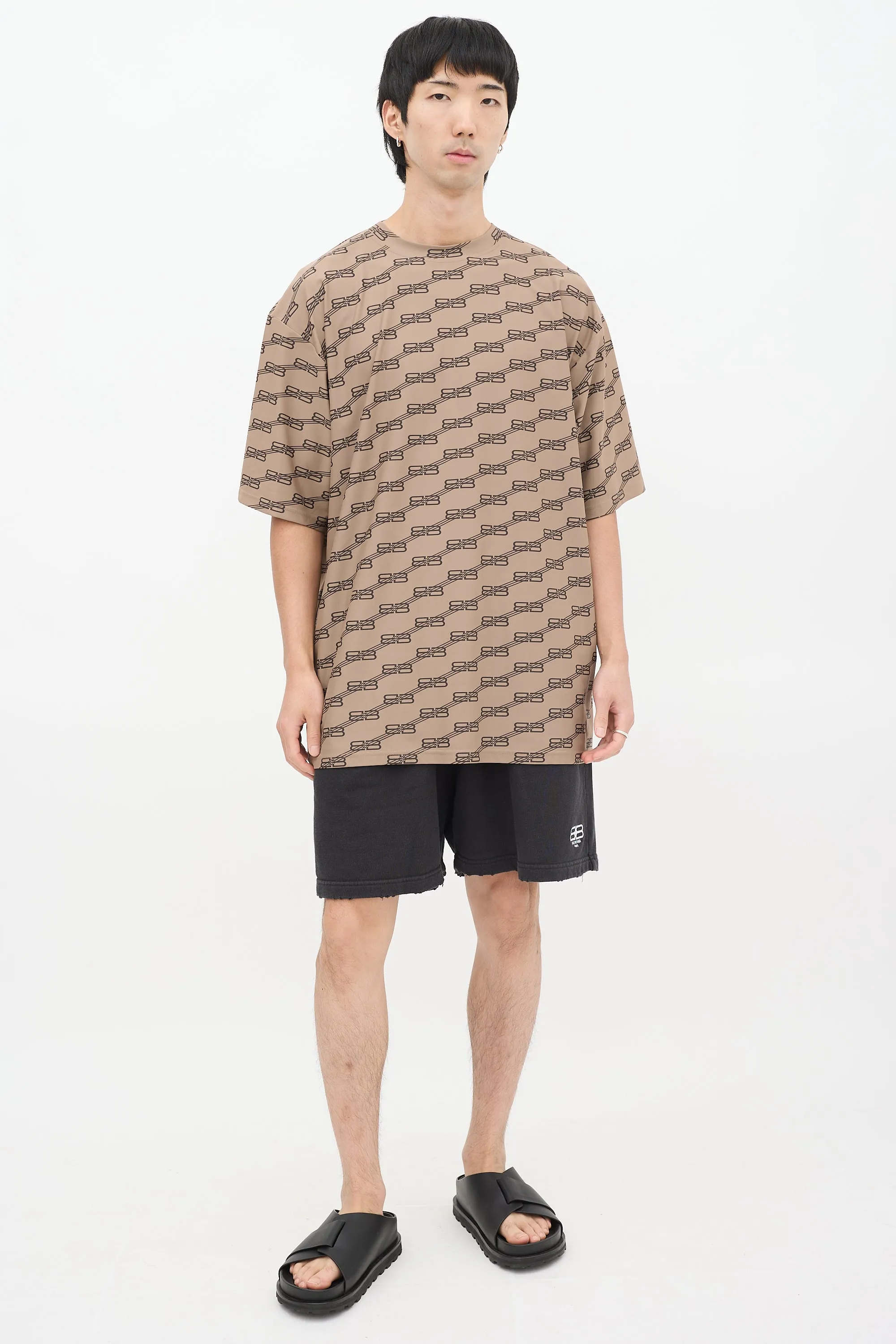 Brown Nylon BB Monogram Oversized T-Shirt