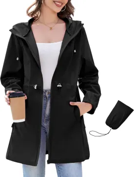 Century Star Womens Rain Jacket Packable Lightweight Raincoats for Women with Hood Waterproof Long Rain Coat Windbreaker