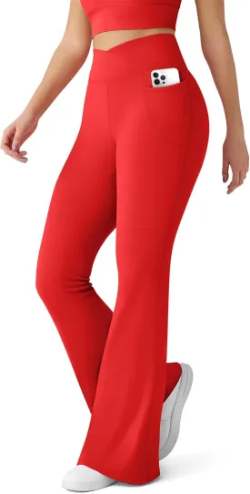 CHARMKING Flare Leggings for Women with Pocket Crossover Flare Leggings High Waisted Tummy Control Workout Casual Pants