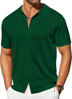 COOFANDY Men's Knit Shirts Short Sleeve Button Down Shirt Casual Summer Beach Shirt