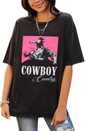 Cowboy Shirts for Women Western Vintage Rodeo T-Shirt Retro Bull Skull Graphic Tees Summer Casual Short Sleeve Tops