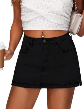 Denim Skort for Women - Mini High Waisted Stretchy Jean Skirt 13" Length with Shorts,Summer Curvy Denim Skorts Shorts