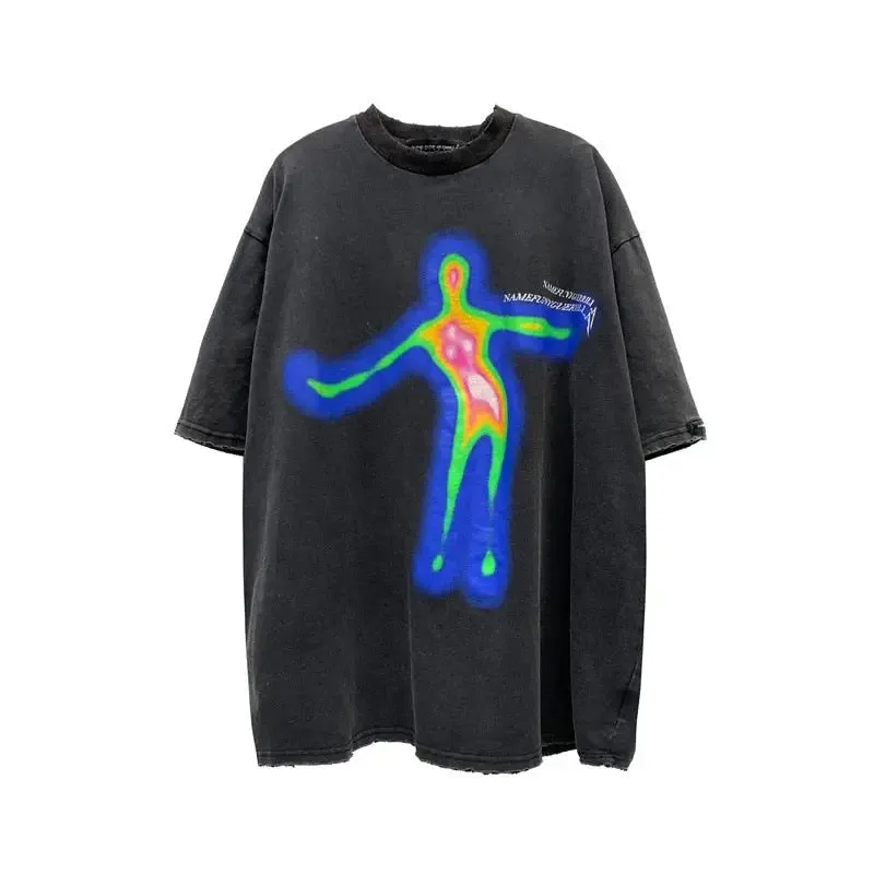 Distorted Portrait Printing Oversized T-shirt
