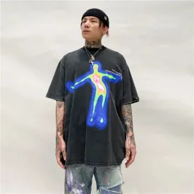 Distorted Portrait Printing Oversized T-shirt