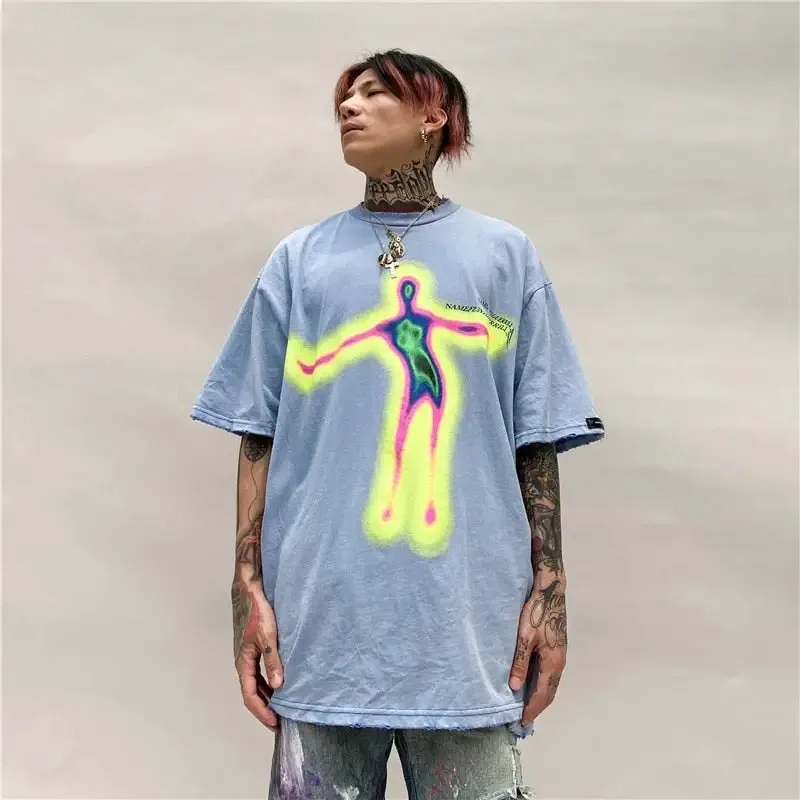 Distorted Portrait Printing Oversized T-shirt