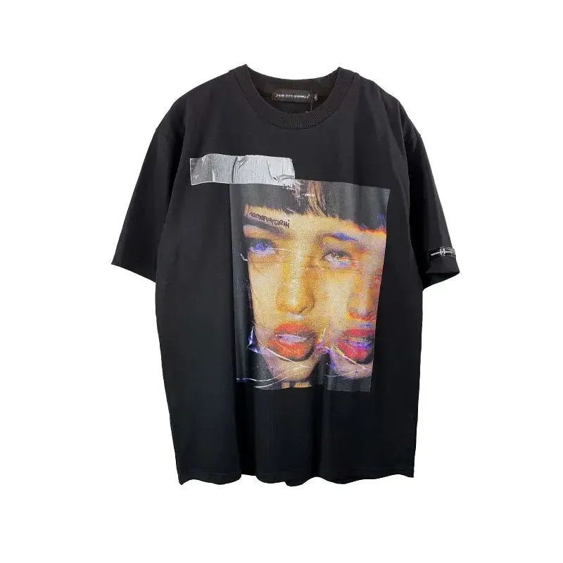Distorted Portrait Printing Oversized T-shirt