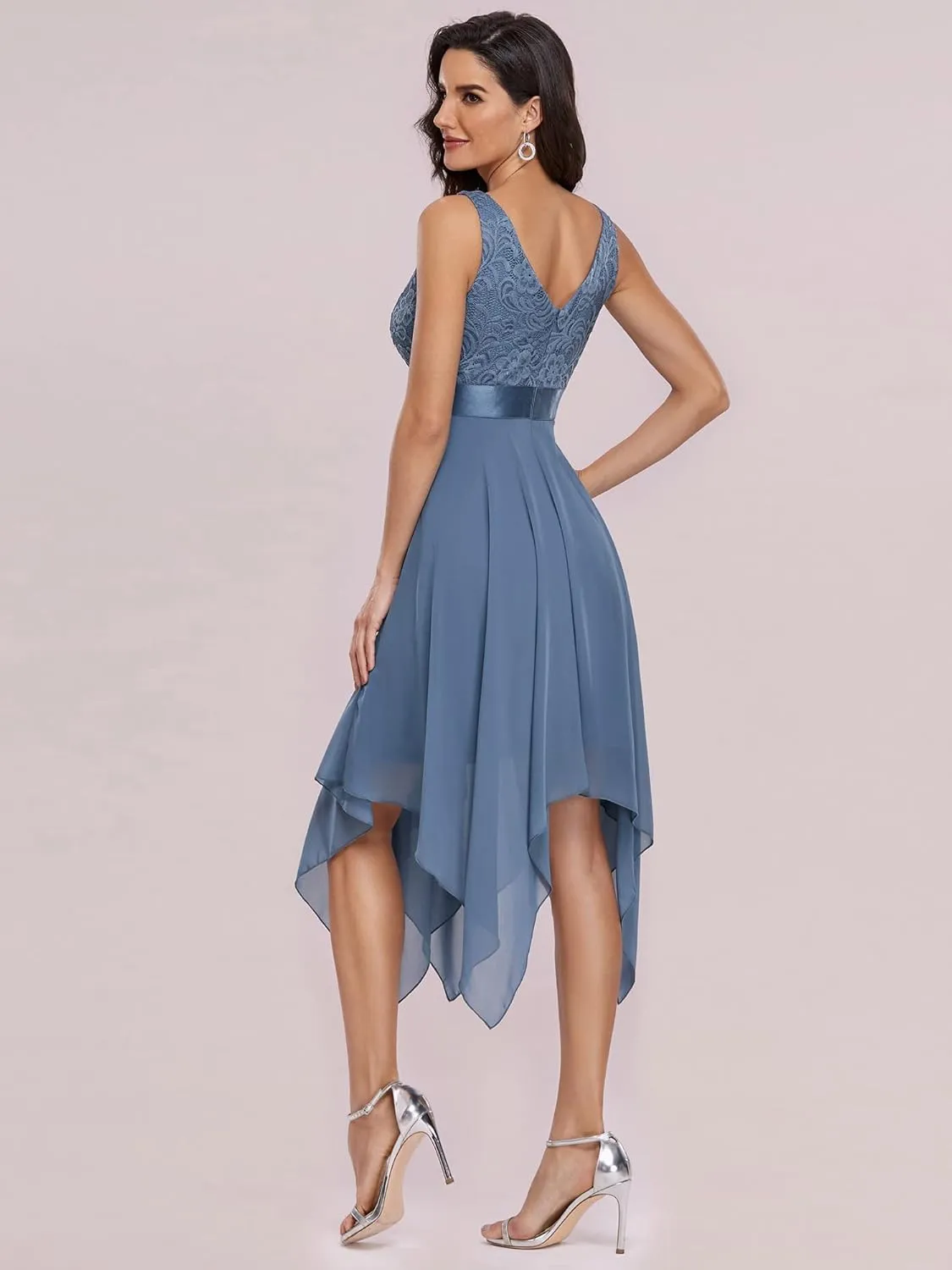 Ever-Pretty Women's Vintage V Neck Irregular Hem Lace A Line Chiffon Cocktail Dresses 00207