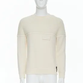 FENDI 100% wool fleece cream panelled logo applique sweater IT46 S