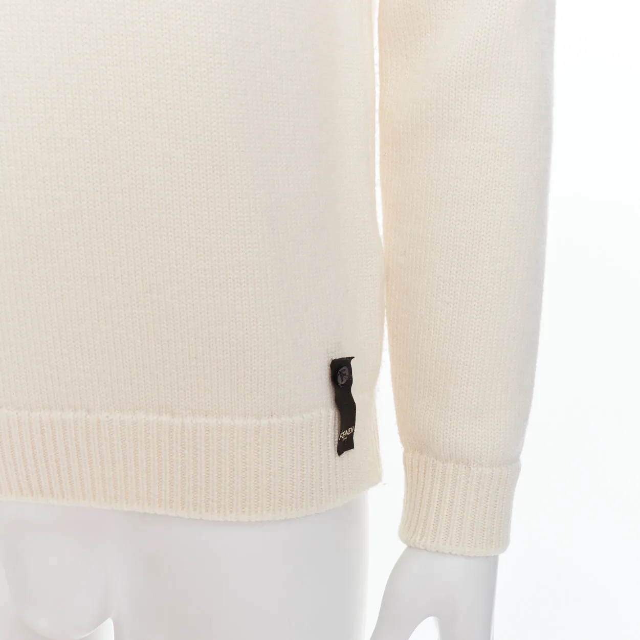 FENDI 100% wool fleece cream panelled logo applique sweater IT46 S