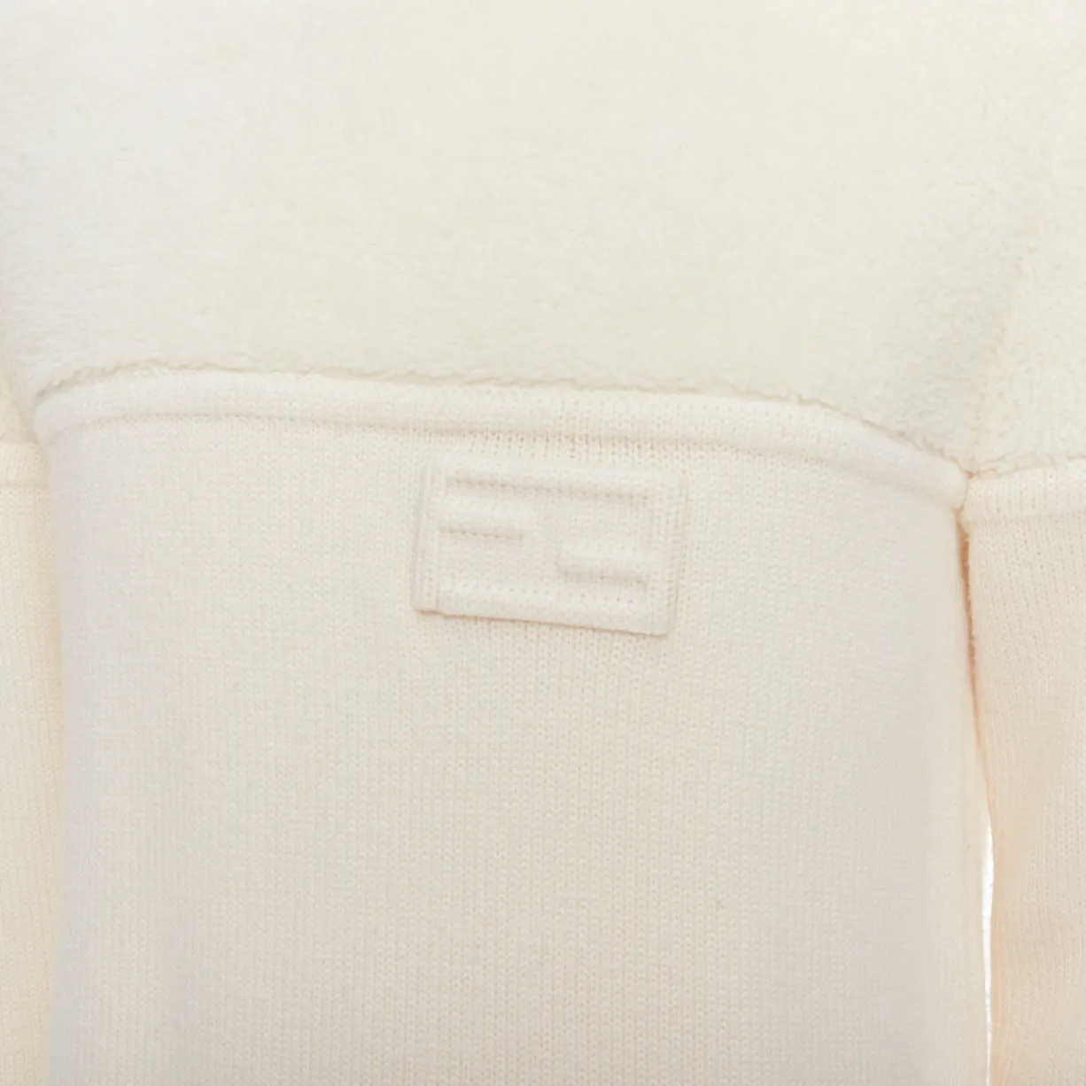 FENDI 100% wool fleece cream panelled logo applique sweater IT46 S