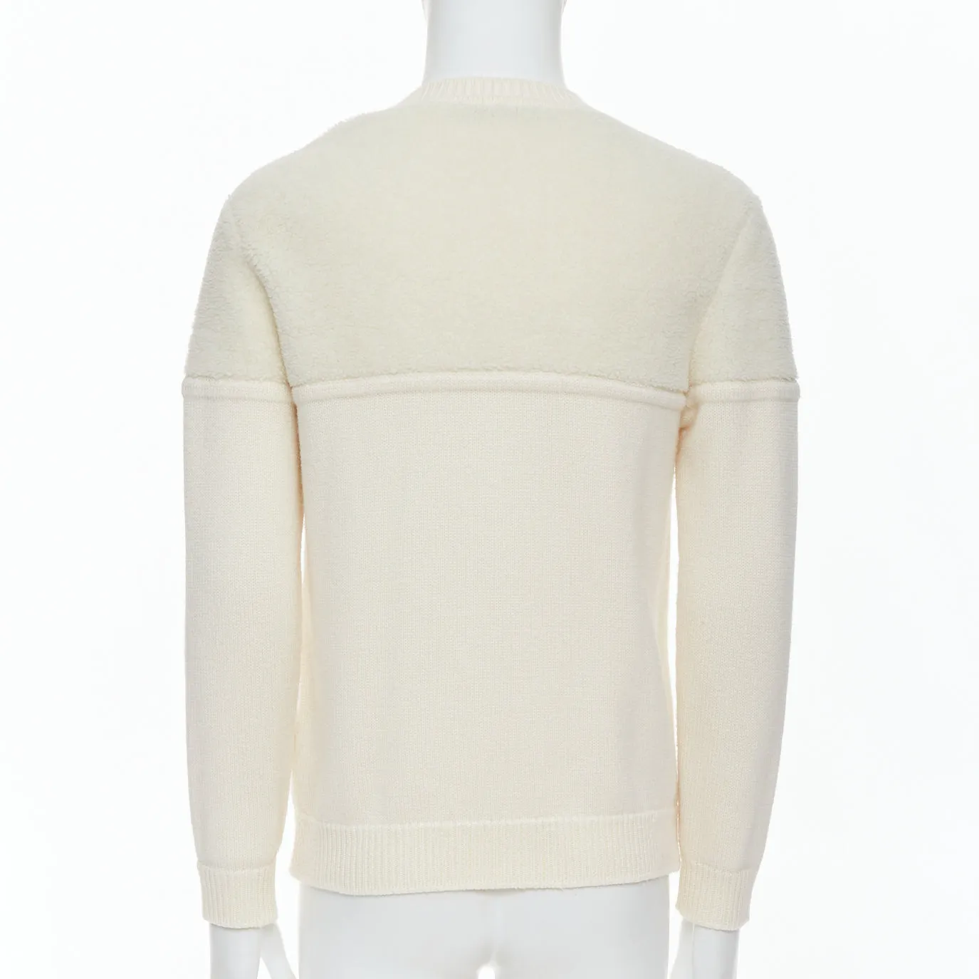 FENDI 100% wool fleece cream panelled logo applique sweater IT46 S