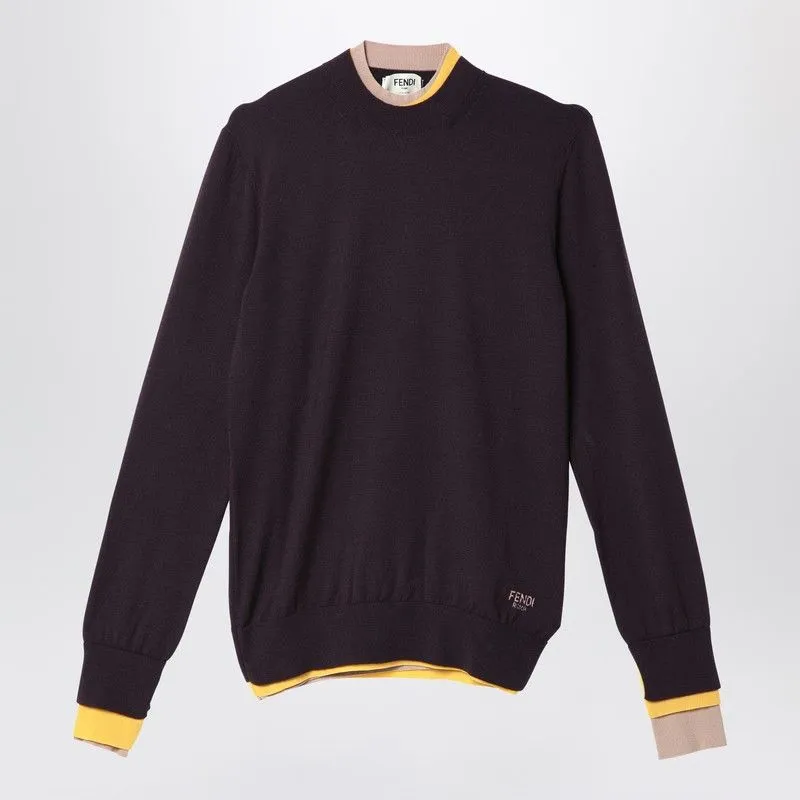 FENDI Aubergine Wool Round Neck Sweater for Women