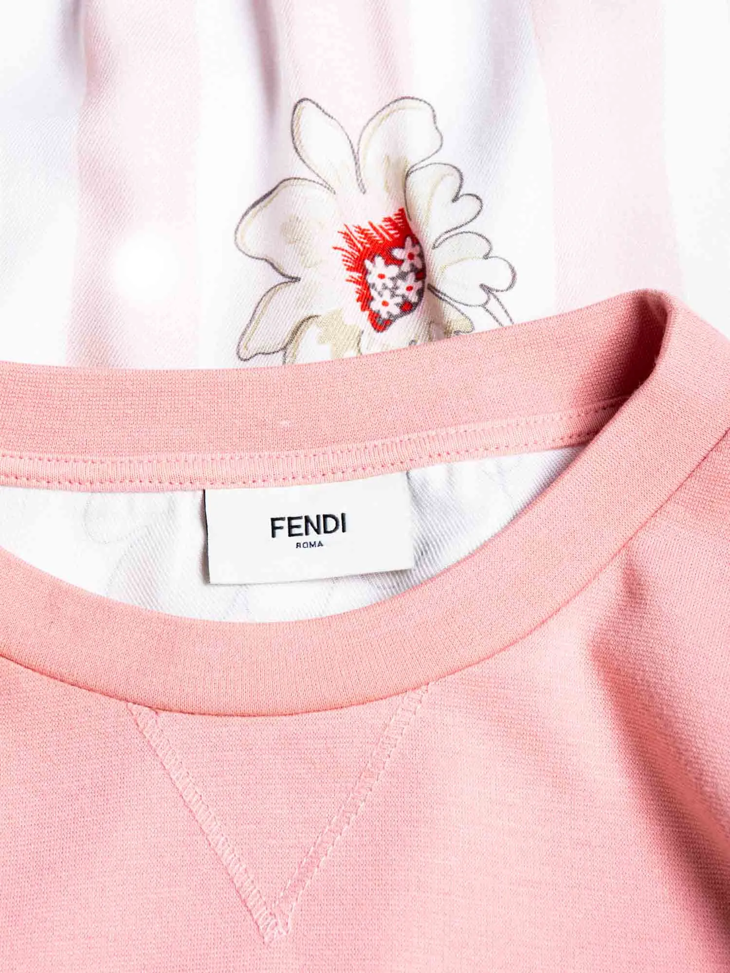 Fendi Logo Cotton Striped Floral Sweatshirt Blush Pink