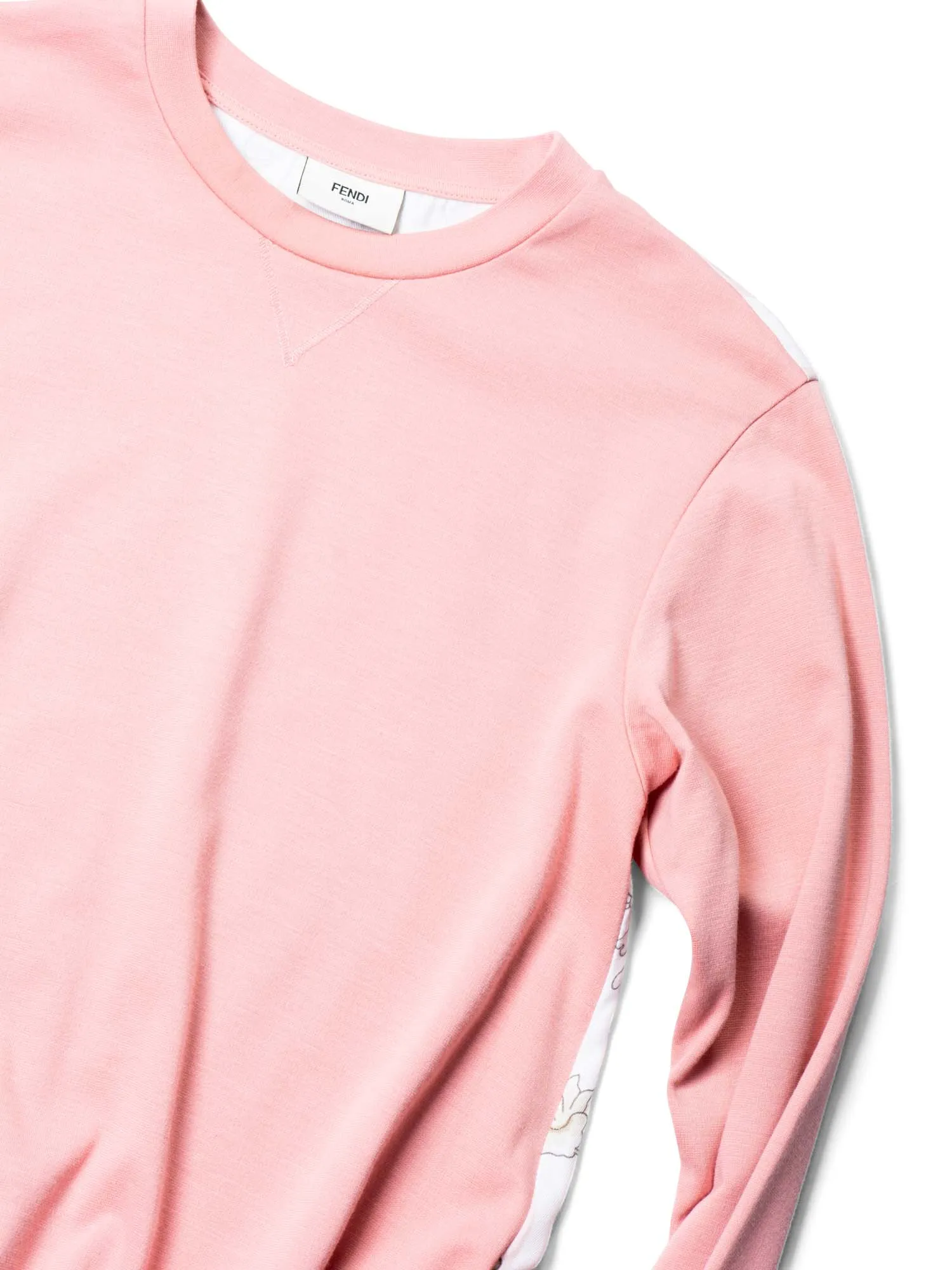 Fendi Logo Cotton Striped Floral Sweatshirt Blush Pink