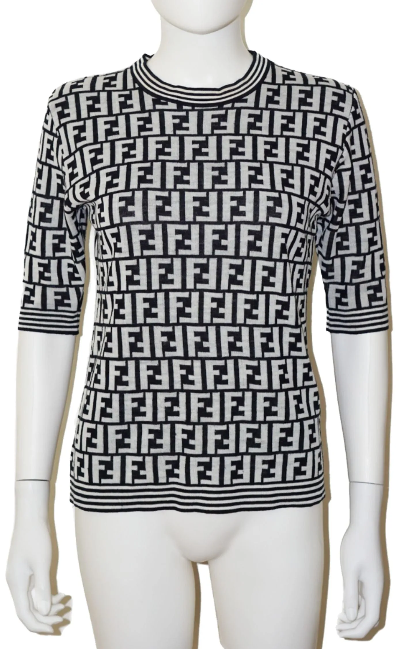 FENDI Logo FF Monogram Knit Short Sleeve Top