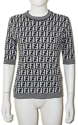 FENDI Logo FF Monogram Knit Short Sleeve Top