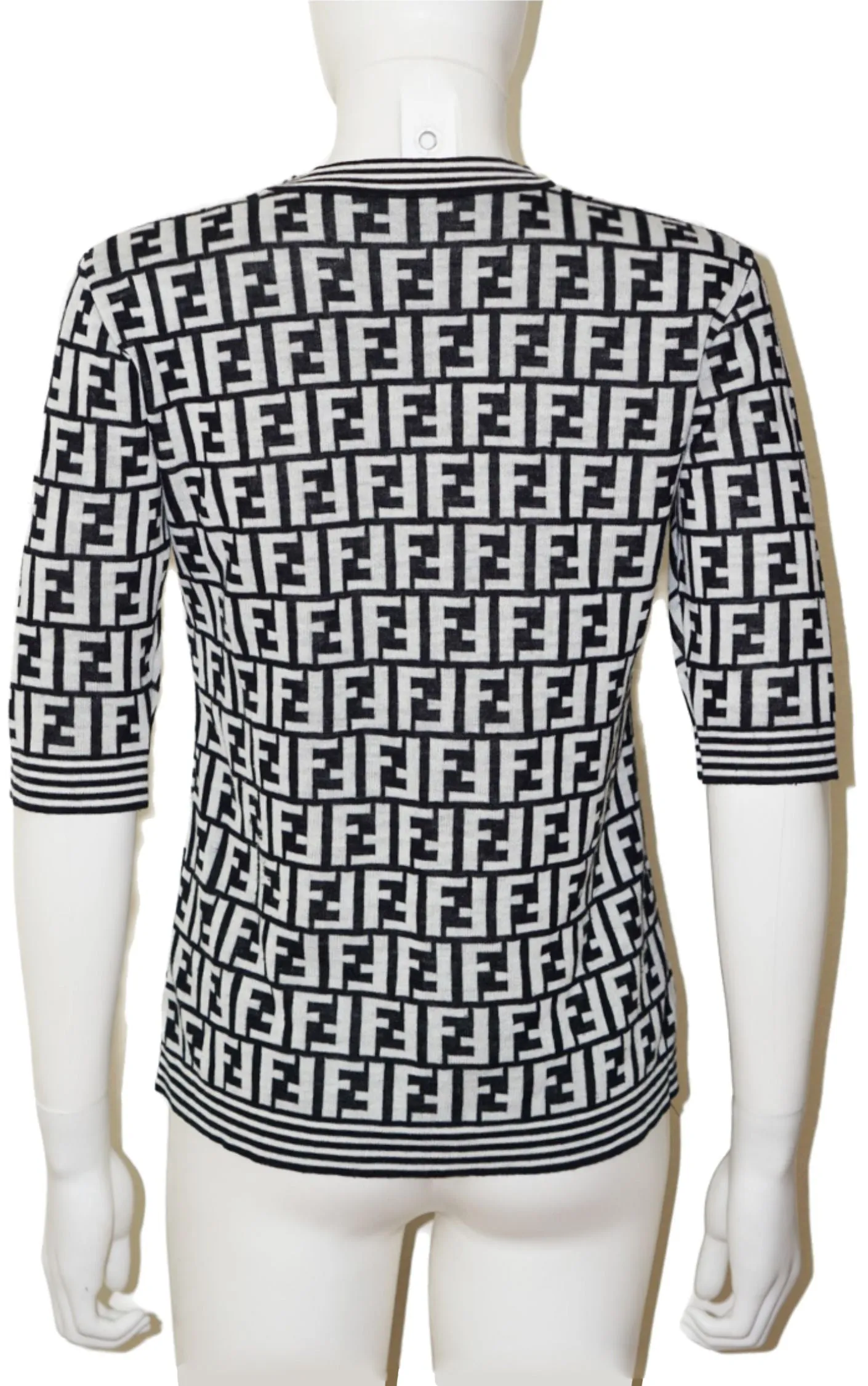 FENDI Logo FF Monogram Knit Short Sleeve Top