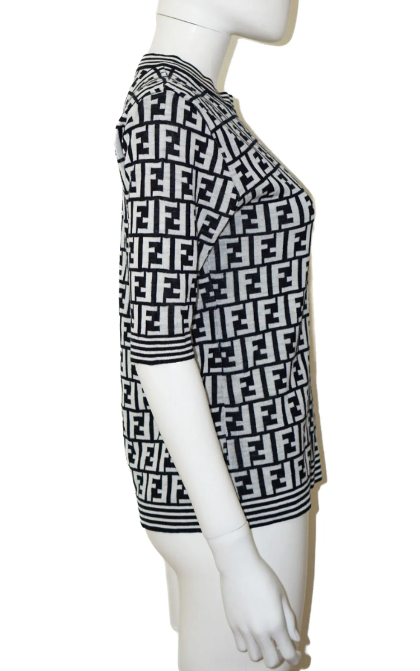 FENDI Logo FF Monogram Knit Short Sleeve Top