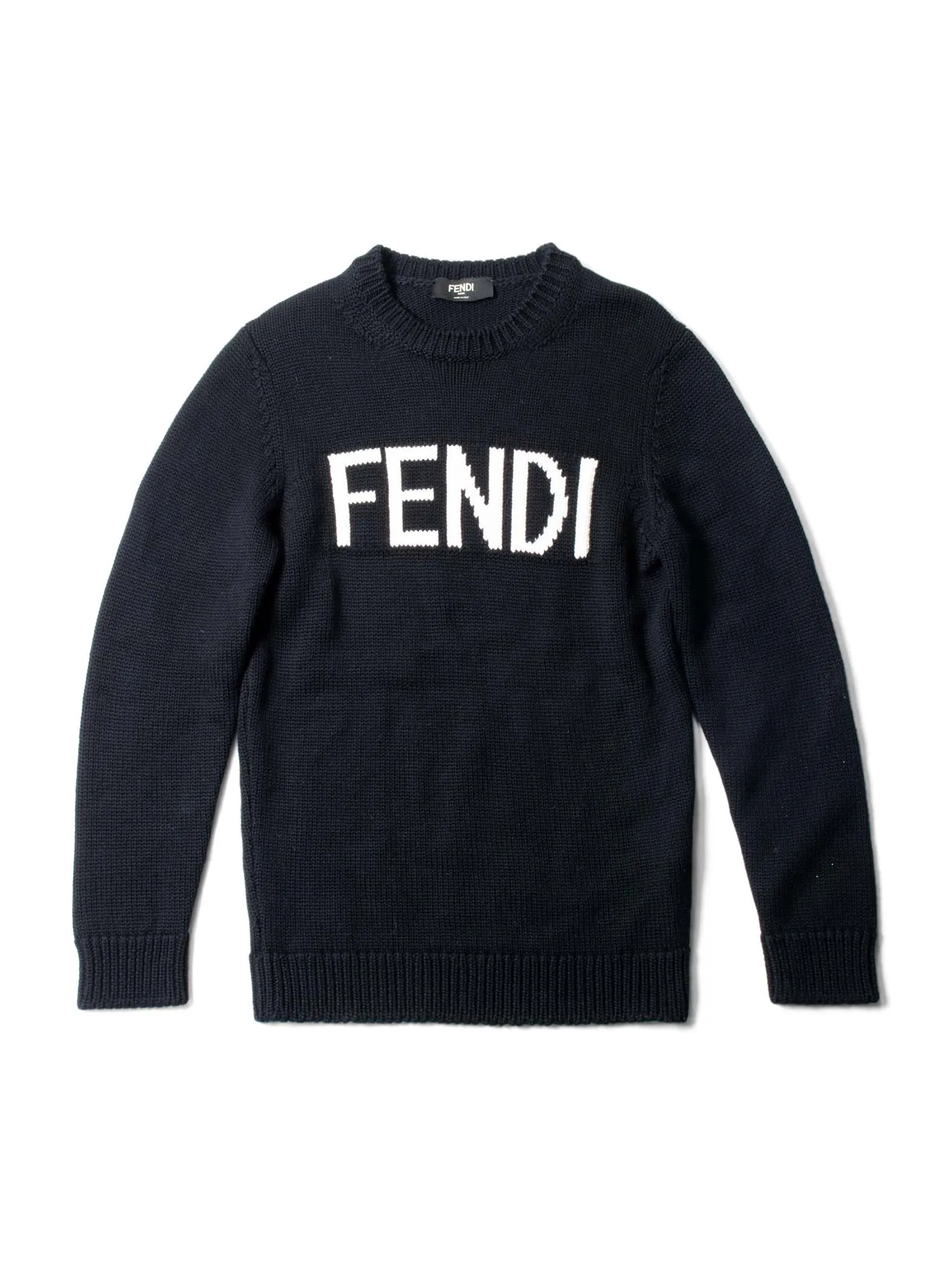Fendi Logo Wool Knit Oversized Sweater Black White