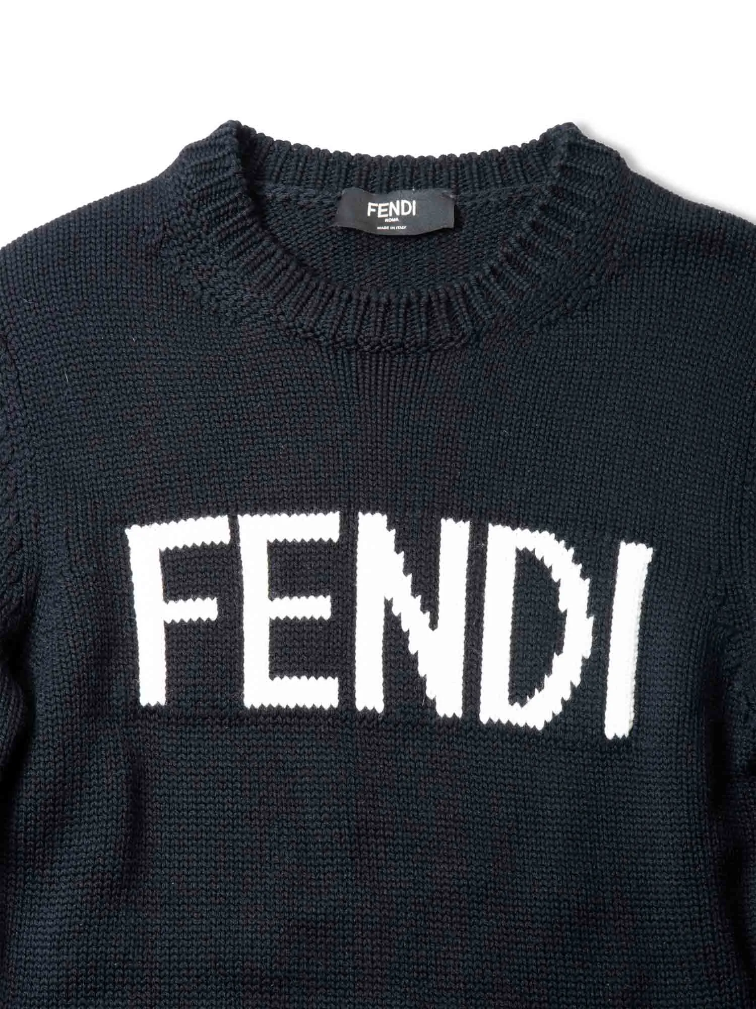 Fendi Logo Wool Knit Oversized Sweater Black White