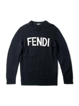 Fendi Logo Wool Knit Oversized Sweater Black White