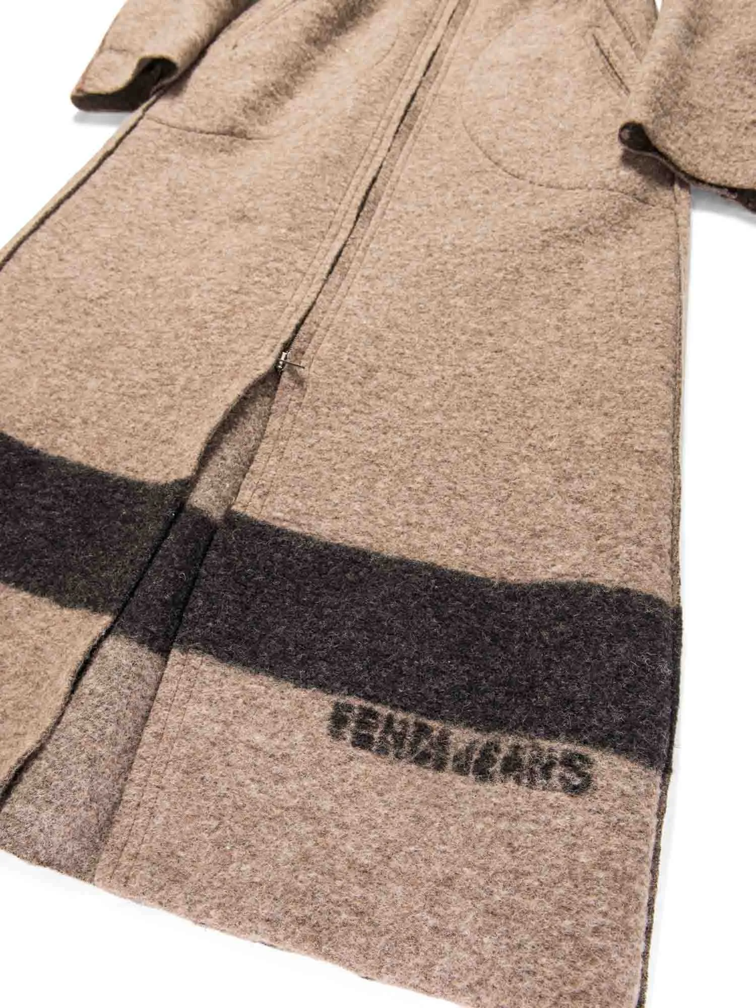 Fendi Logo Wool Stripe Logo Sweater Coat Taupe