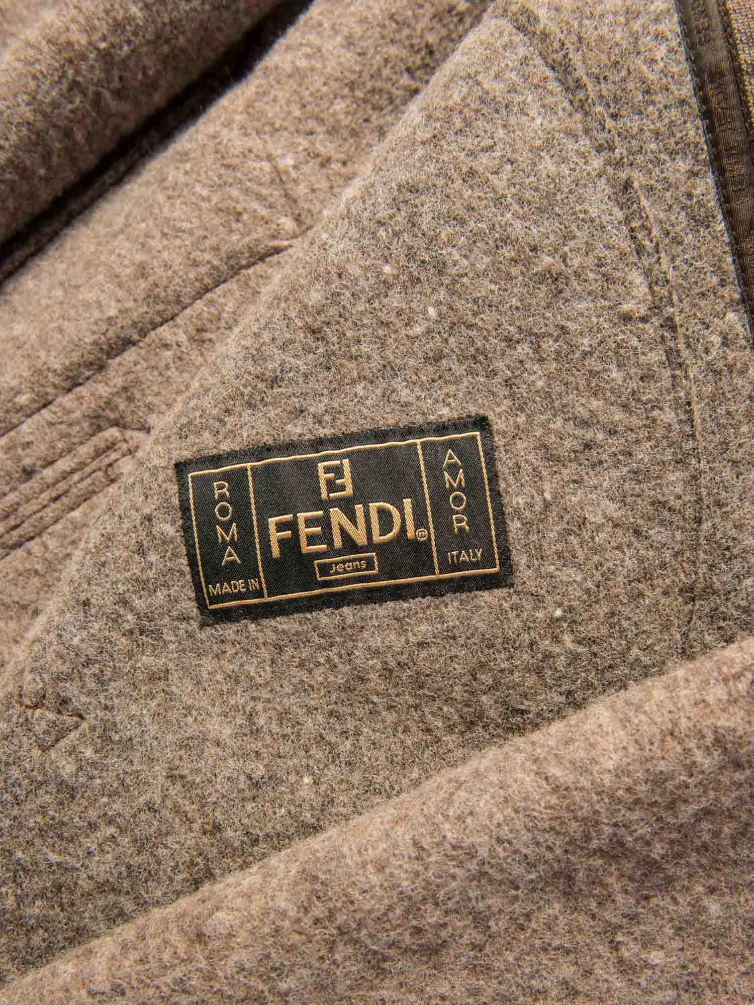 Fendi Logo Wool Stripe Logo Sweater Coat Taupe