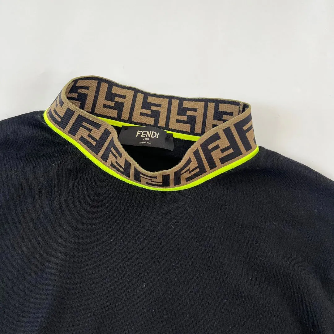 Fendi Long Sleeve Black Pull Over with FF collar, Mens
