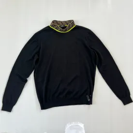 Fendi Long Sleeve Black Pull Over with FF collar, Mens