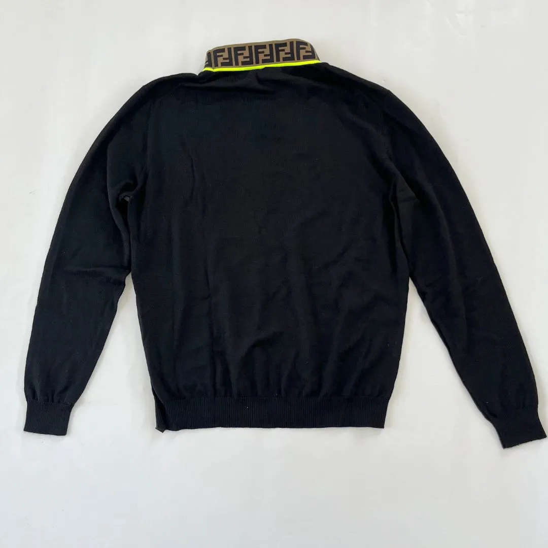 Fendi Long Sleeve Black Pull Over with FF collar, Mens