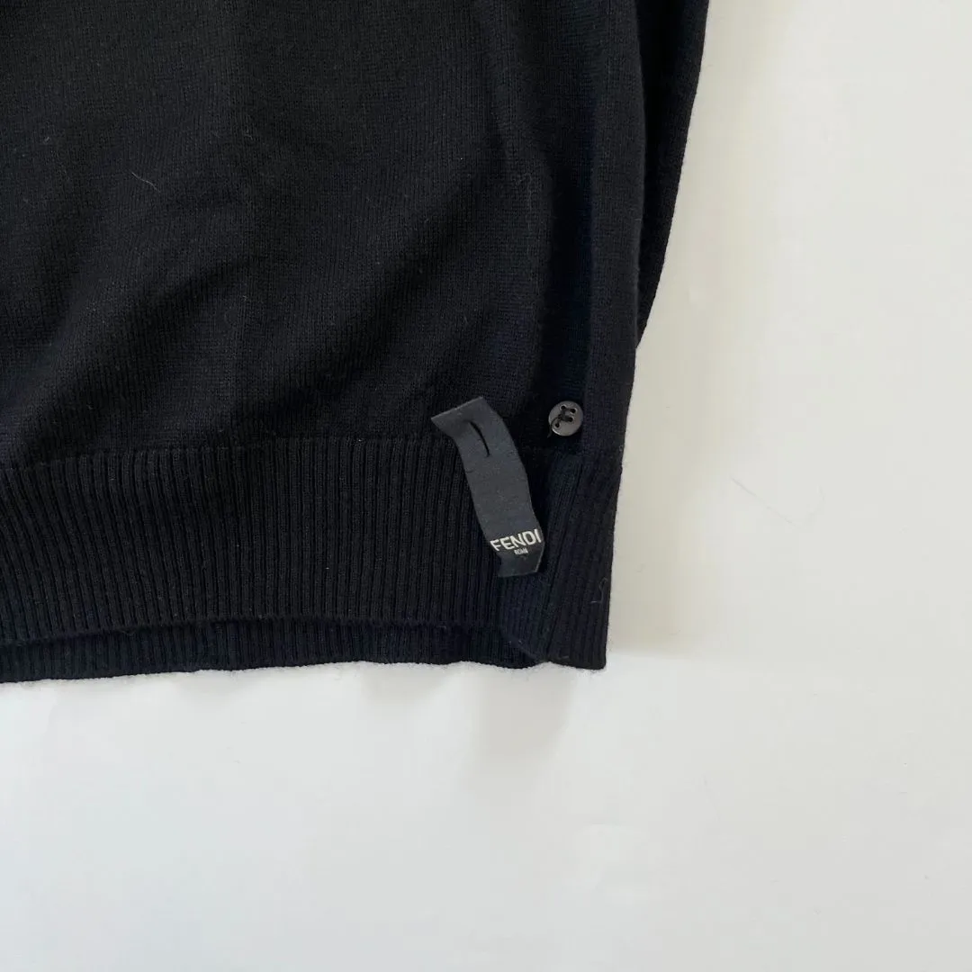 Fendi Long Sleeve Black Pull Over with FF collar, Mens