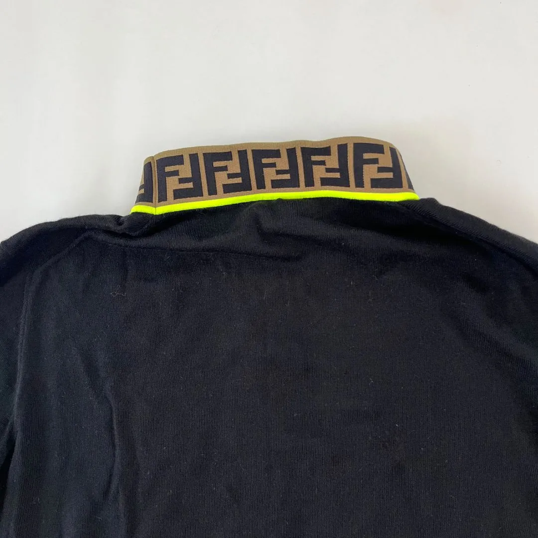 Fendi Long Sleeve Black Pull Over with FF collar, Mens