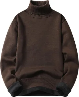 Fleece Lined Sweatshirts for Men Turtleneck Oversized Long Sleeve Knit Sweater Solid Casual Winter Warm Pullover Tops