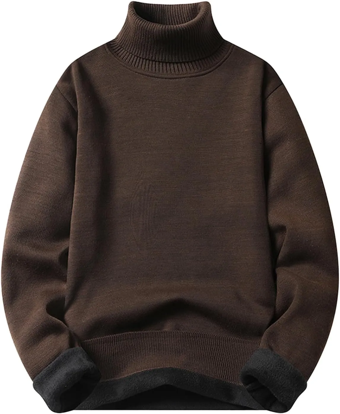 Fleece Lined Sweatshirts for Men Turtleneck Oversized Long Sleeve Knit Sweater Solid Casual Winter Warm Pullover Tops